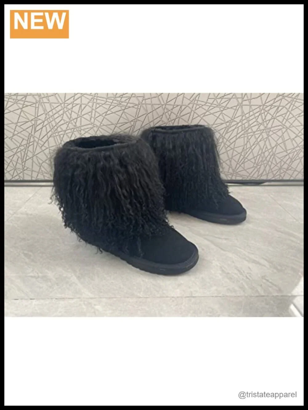 Real Mongolian Fur Women's Mid-Calf Snow Boots Sheepskin Slip-On Winter Shoes
